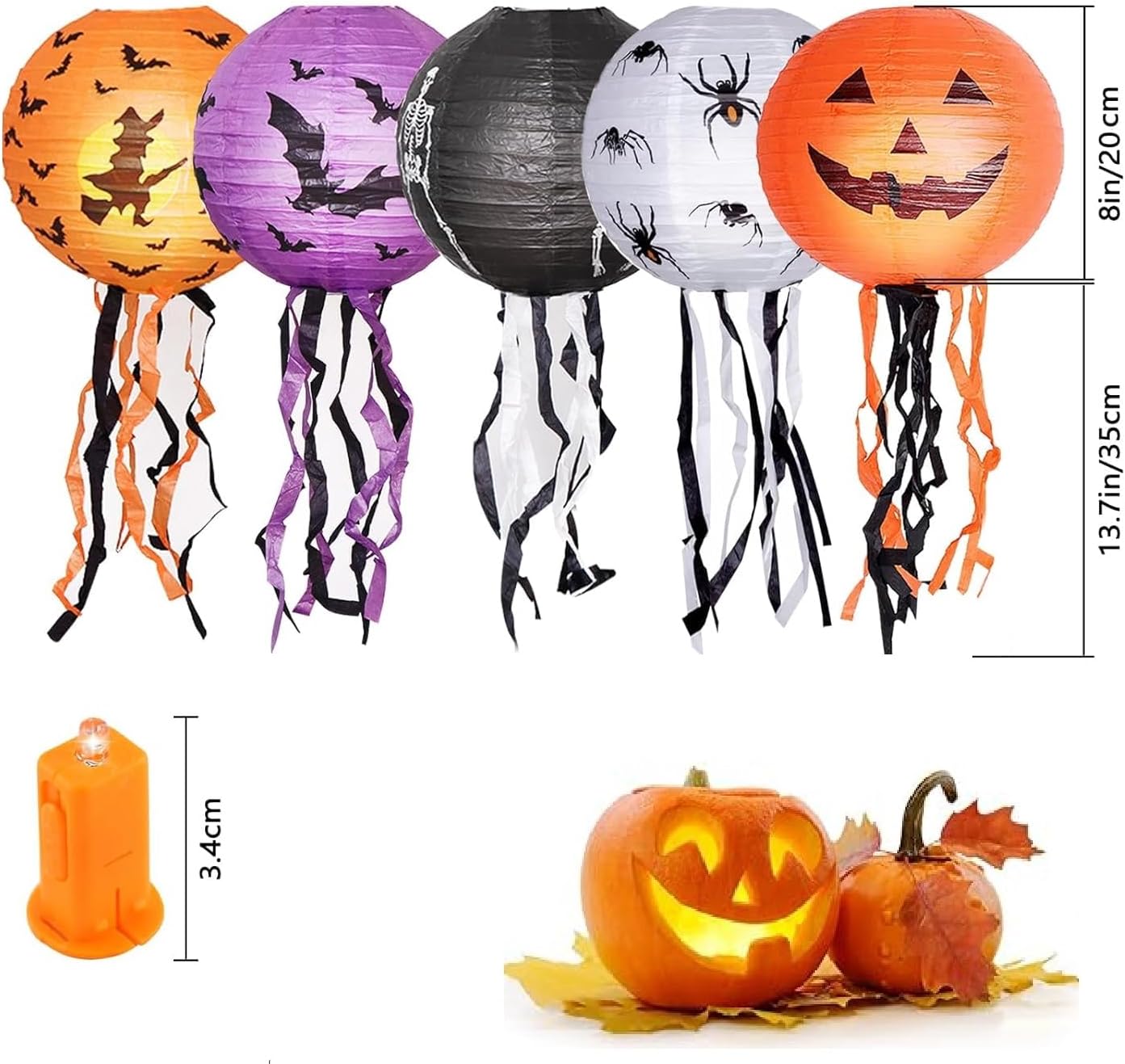 Halloween Papieren Lantaarns Hangend 5 stuks