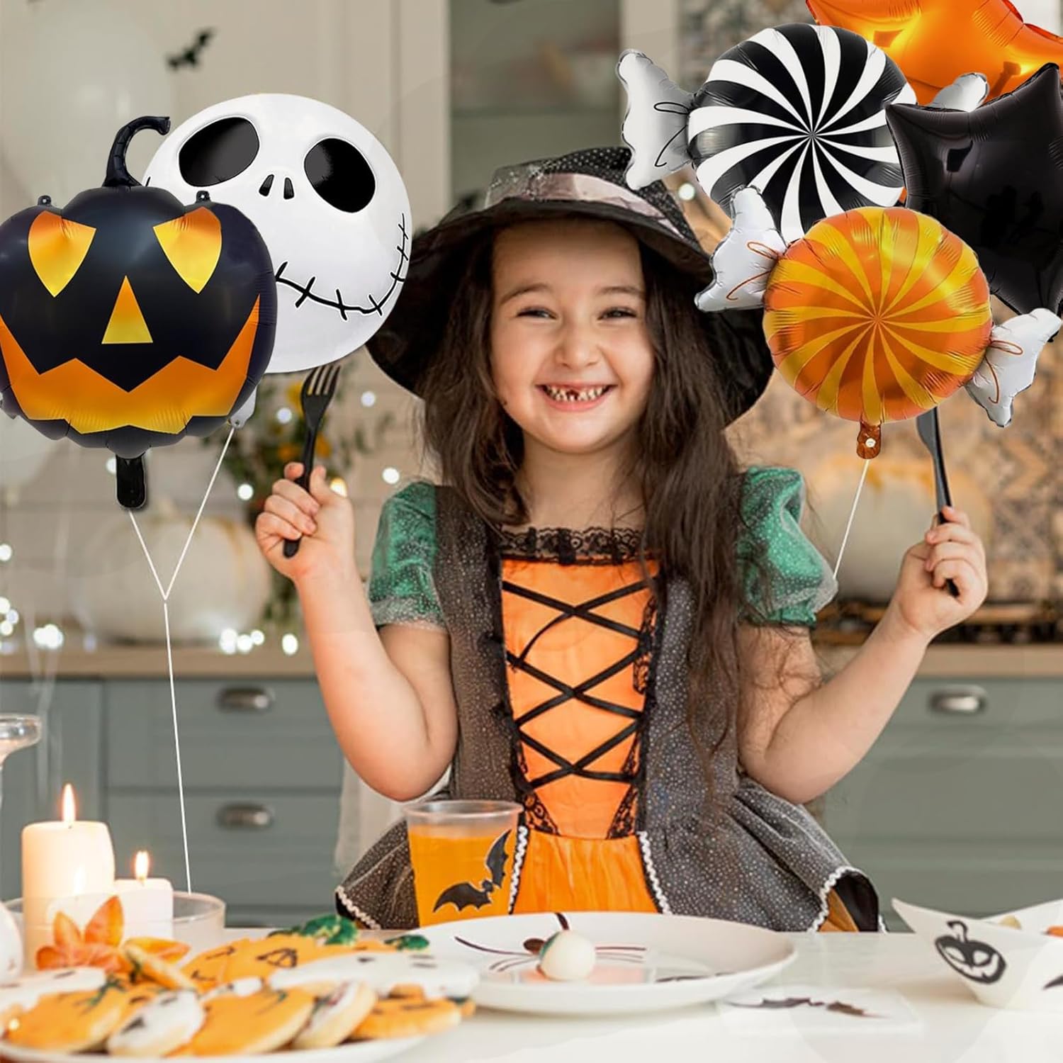 Halloween Folieballonnen Oranje Zwart Schedel 6 stuks