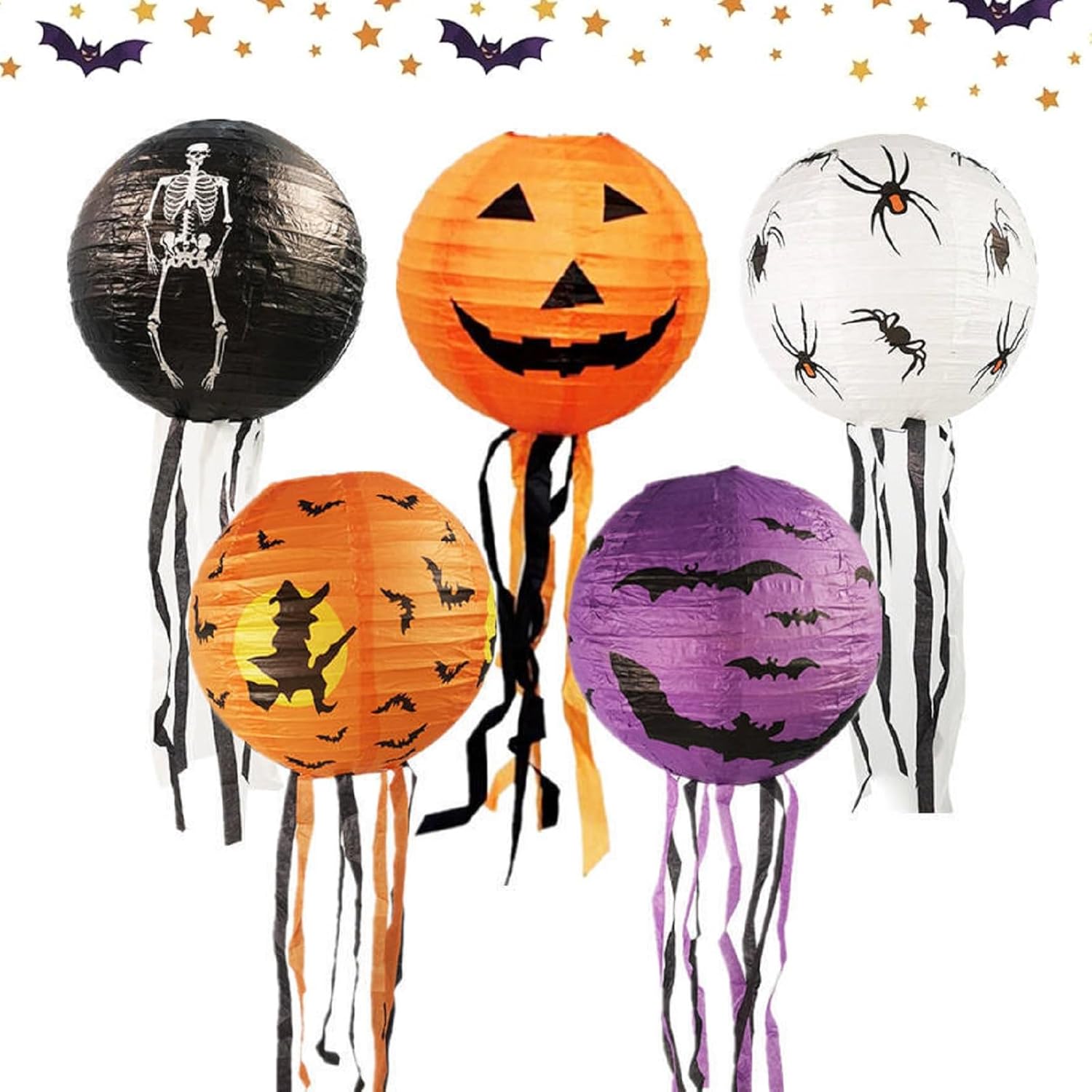Halloween Papieren Lantaarns Hangend 5 stuks