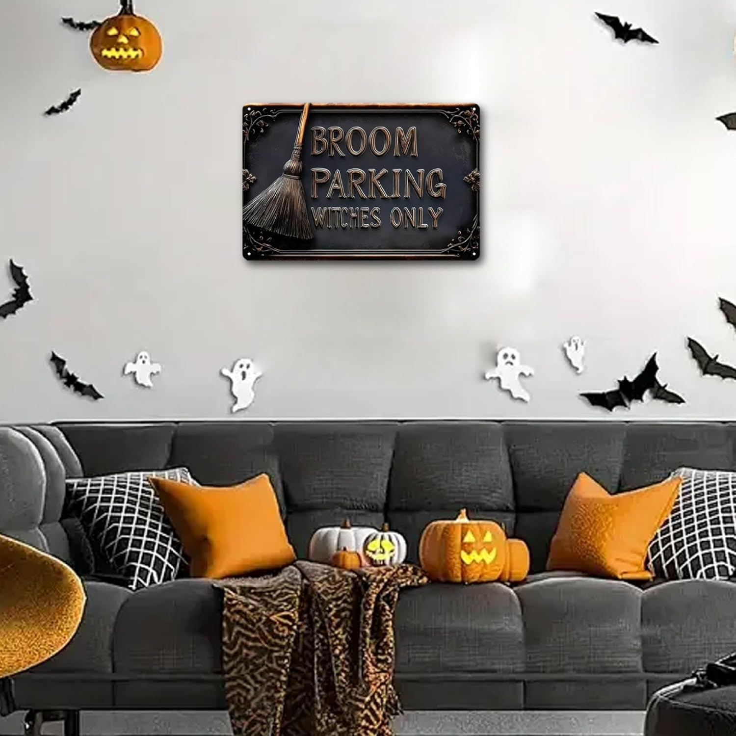 Halloween Bezem Parkeerbord Hangend