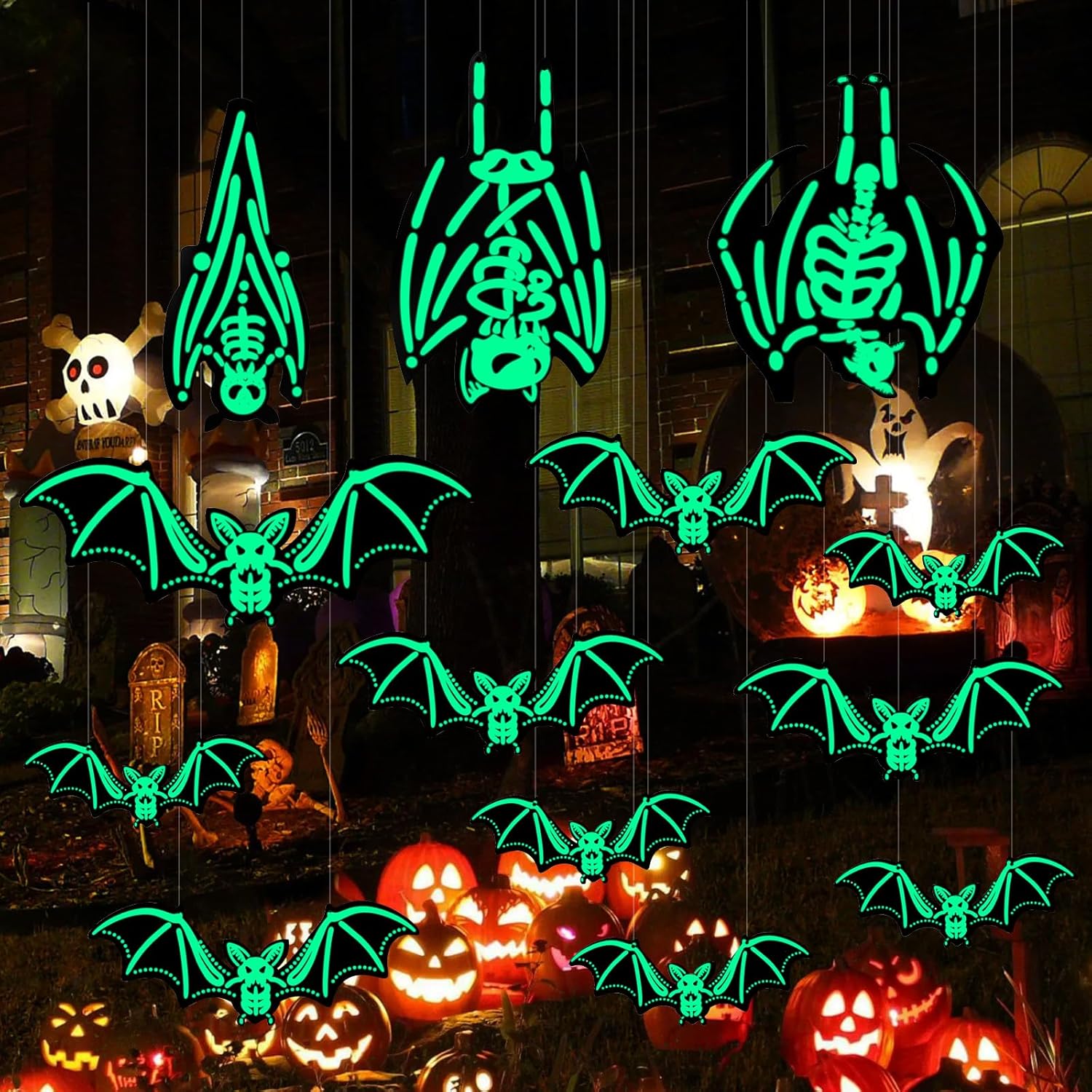 Halloween Skelet Vleermuis Hangend Glow in the Dark 12 stuks