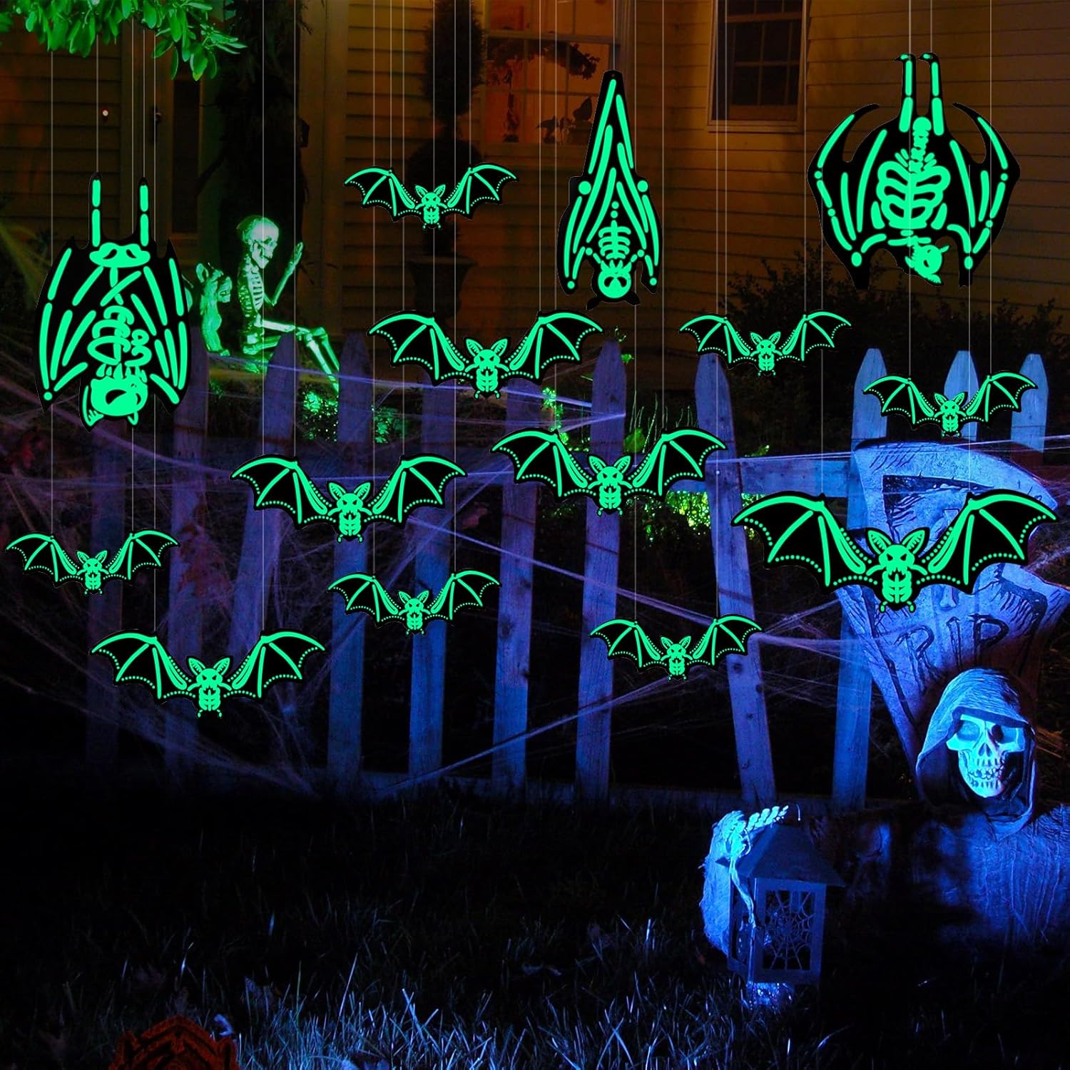 Halloween Skelet Vleermuis Hangend Glow in the Dark 12 stuks