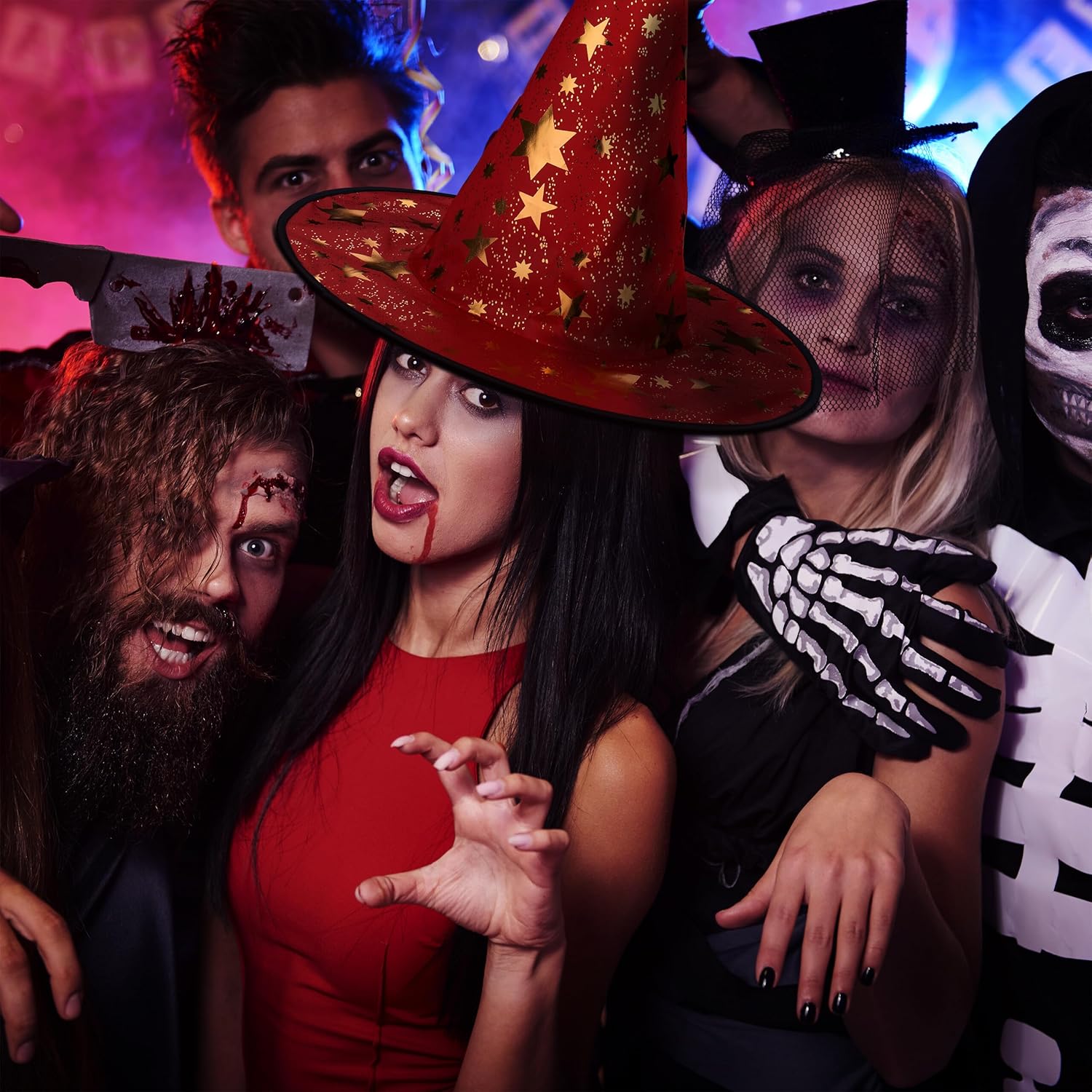 Tovenaarshoed met Sterren Gekleurd 6 stuks