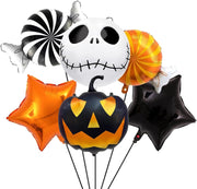 Halloween Folieballonnen Oranje Zwart Schedel 6 stuks
