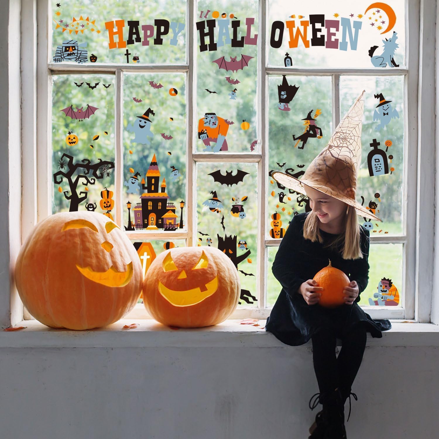 Halloween Raam- en Deurstickers Herbruikbaar 10 Vellen 146 stuks