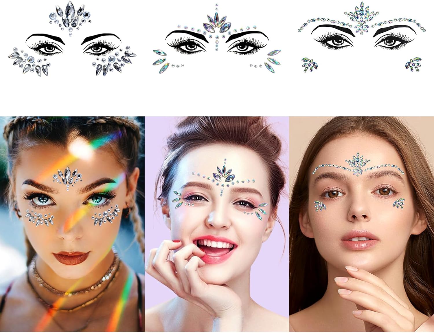 Gezichtssteentjes Glitter Zelfklevend 3 stuks