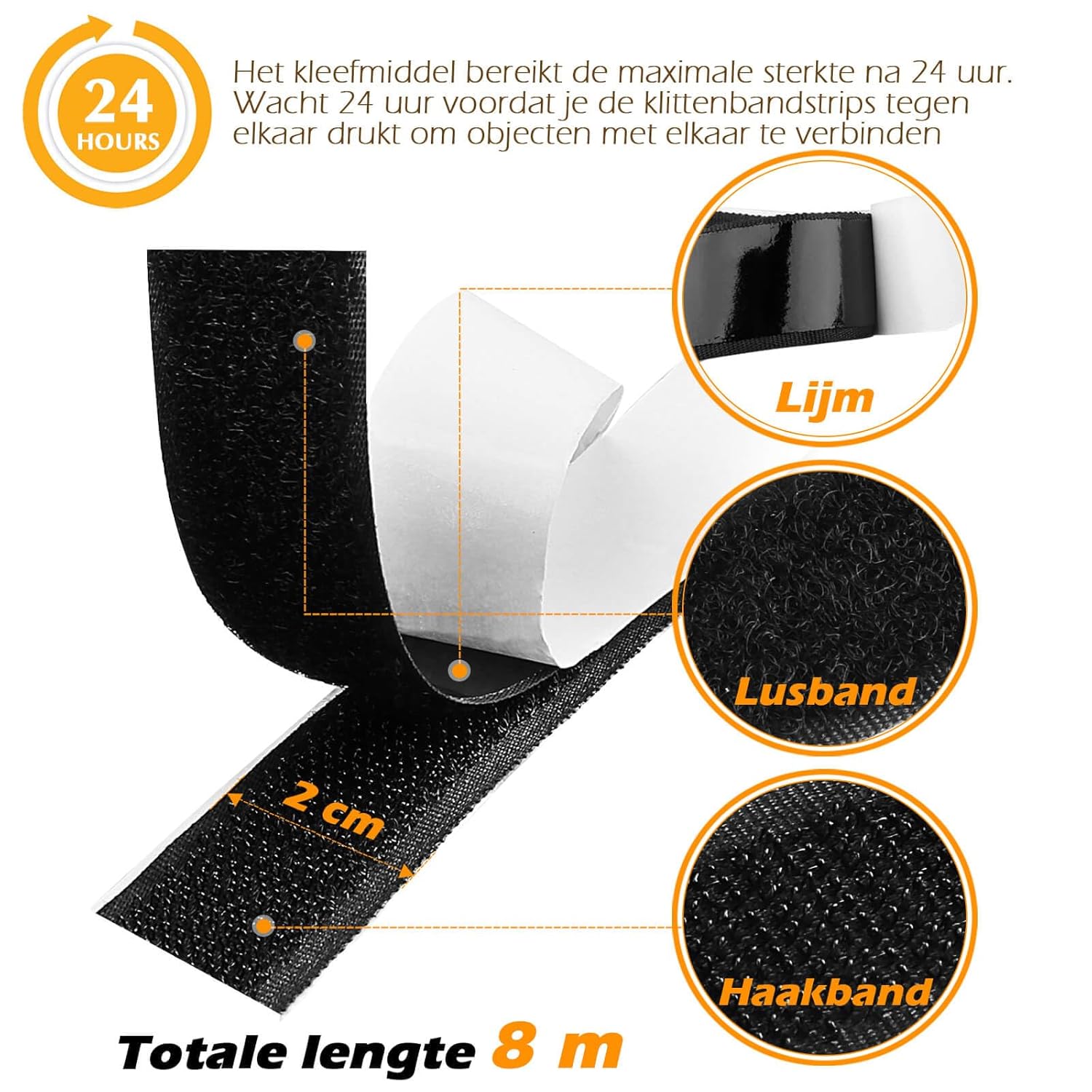 Klittenband Zelfklevend 20 mm x 8 m