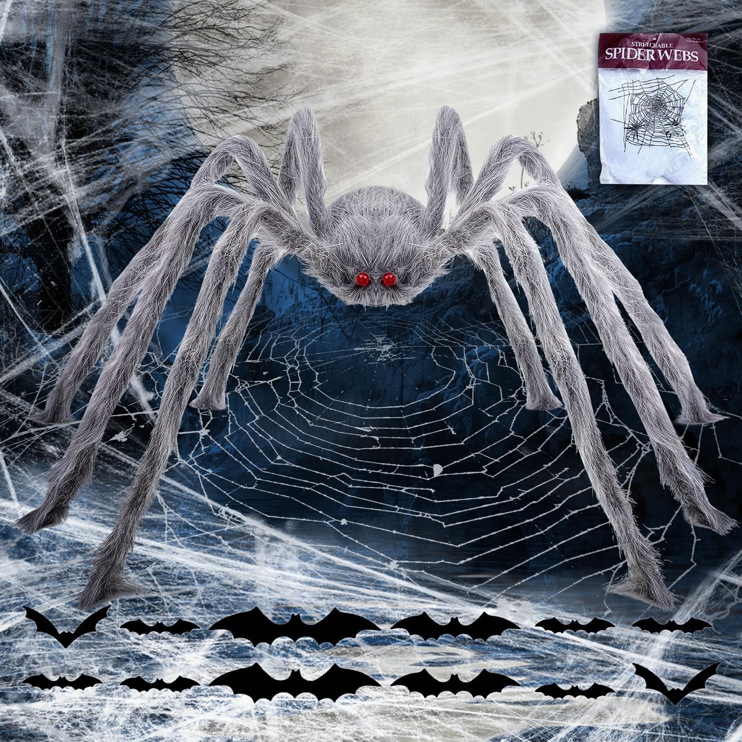 Halloween Reuzenspin 1,5m met 12 Vleermuizen